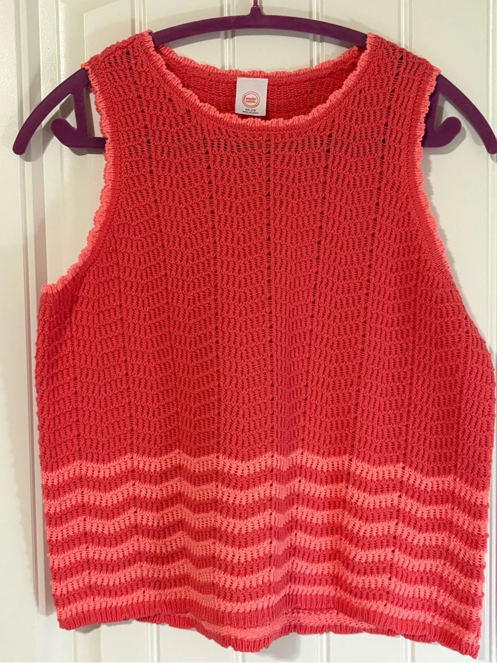 wonder nation Coral and Light Coral Crochet Tank Top